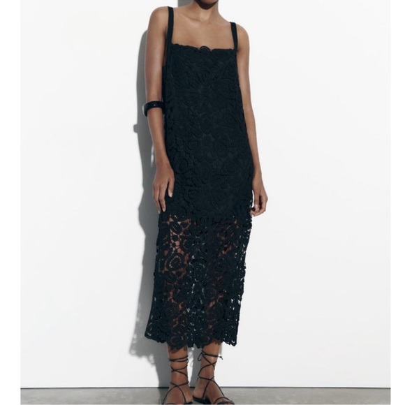 ZARA MACRAMÉ KNIT DRESS - Picture 2 of 8